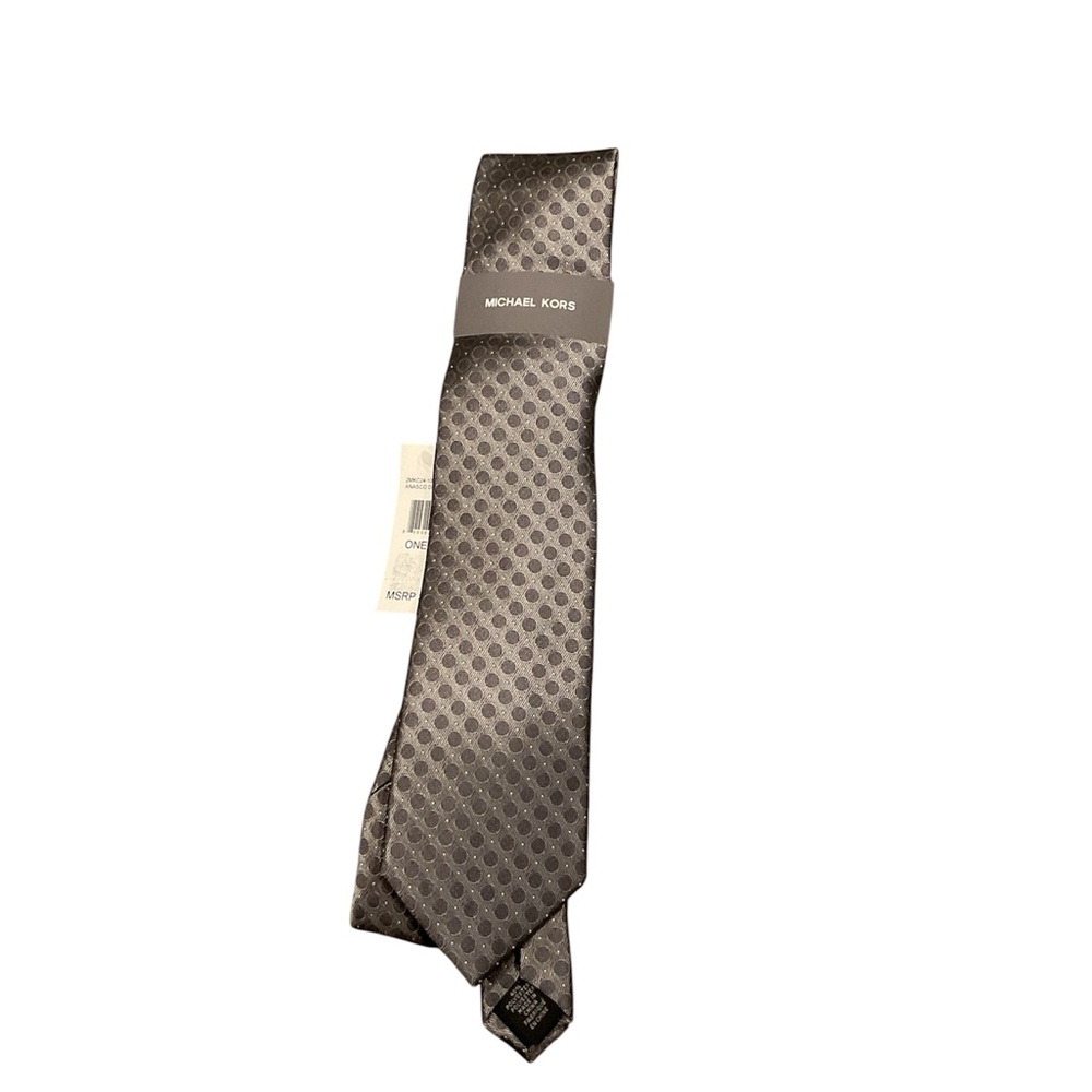 Michael Kors Mens Silk Blend Geometric Dot Pattern Necktie Gray Silver